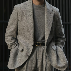 Costumes pour hommes, style italien, tissu en laine à chevrons 360g, tissu en flanelle VBC, pantalon large, veste à double boutonnage semi-canvas - Product Image 5