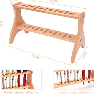 Support de rangement en bois massif à 2 niveaux pour outils capillaires, peignes, ciseaux, brosses, maquillage, organisation de bureau et de salle de bain - Product Image 2