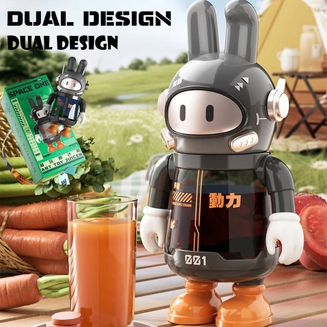 USB Rechargeable Portable  Blender 80W 600ml 6-Blade Juicer Cup 2-in-1 for Juice & Water, Type-C Charging with Shoulder Strap