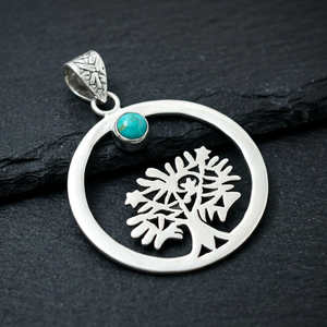 Colgante Clásico de Plata de Ley 925 con Diseño de Árbol de la Vida, 12 Gramos, con Pequeña Gema de Turquesa Sleeping Beauty para Mujer, de Terceros - Product Image 3