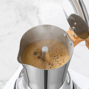 Pot Moka personnalisé de 4/<span class=keywords><strong>6</strong></span> <span class=keywords><strong>tasses</strong></span> en acier inoxydable cafetière espresso italienne moderne poignée isolée à double valve pour usage professionnel - Product Image 3