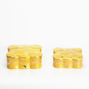JW005 scatola di stoccaggio in ceramica di fascia alta di lusso in stile cinese giallo piccole scatole di gingillo per toletta - Product Image 6