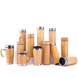 Vaso de Bambú Personalizado con Logotipo, Botella de Agua con Aislamiento al Vacío de Doble Pared, Vasos con Tapa, Regalo Promocional, Vida Ecológica de Bambú - Product Image 2