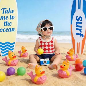 Summer Limited PVC Hollow Floating Multifunctional Toy for Children's <b>Bathing</b> Swimming Ring Rubber Duck Mermaid Pattern Ages 4-6 - Product Image 1