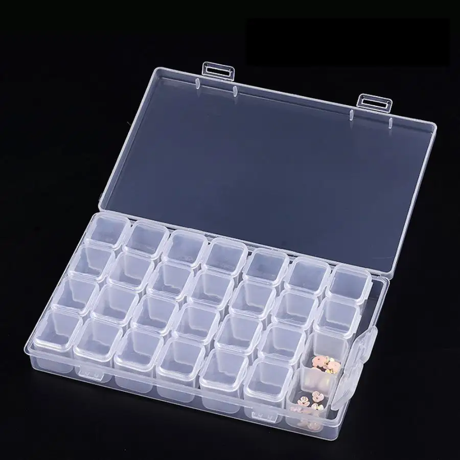 28 Grids Clear Organizer Box Jewelry Box Dividers Earring Storage Containers Diamond Painting Case for Cross Stitch Nails Sewing