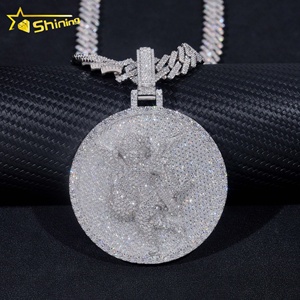 Joyería fina círculo redondo 2,5 "sólido bebé ángulo 925 plata esterlina hombres VVS diamante moissanite Hip Hop colgantes personalizados - Product Image 4