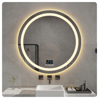 Miroir rond moderne à lumière LED, écran tactile mural, miroir intelligent, miroir de bain Bluetooth, maquillage brillant