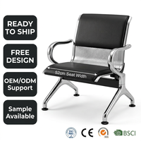 Chaise d'attente 2 places en PVC avec coussin, accoudoirs en acier chromé laminé à froid, dossier perforé, pour hôpital, aéroport, clinique, siège à poutre, vente en gros