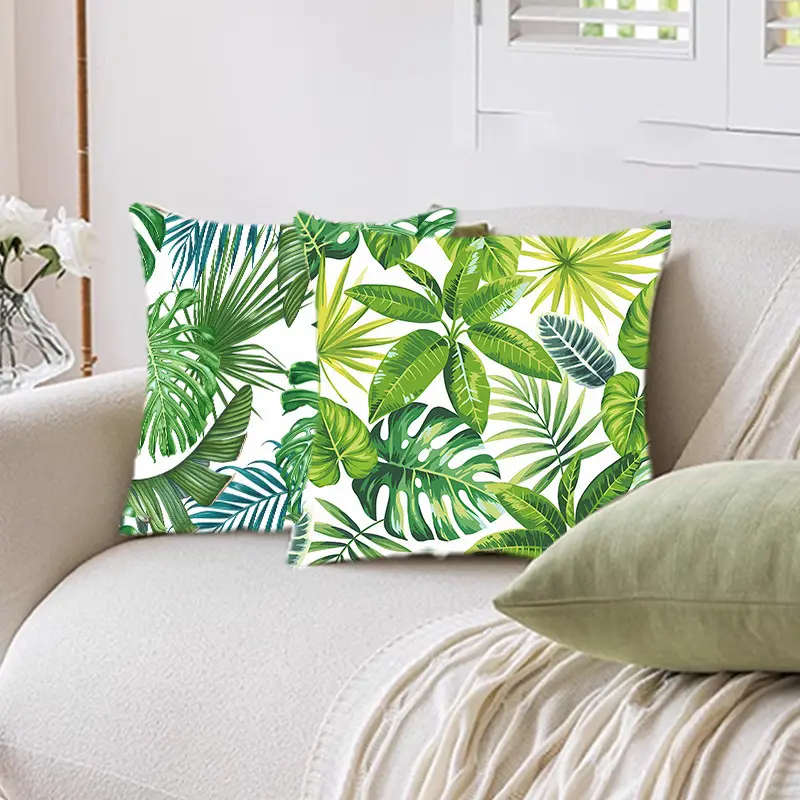 Customized Tropical Leaf Car Cushion Cover Thickened Plush Sofa Cushion Covers Nordic Style Pillow Cases