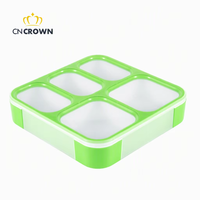Boîte à lunch scolaire multifonctionnelle à 5 compartiments carrés, sans BPA, étanche, 1240 ml, avec couvercle en plastique