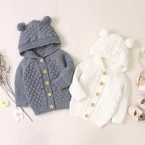 Vente chaude <span class=keywords><strong>hiver</strong></span> bébé tricot <span class=keywords><strong>manteau</strong></span> doux à manches longues chaud pull à capuche veste pour décontracté couleur unie bébé vêtements - Product Image 1