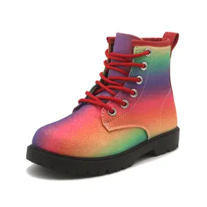 Schnüren Sie High-Top-Schuhe Regenbogen Farbe Kinder kleine Mädchen Glitzer Stiefeletten für Kinder Bottes Enfants