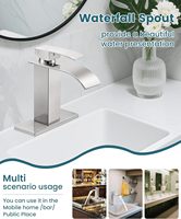 Robinet de lavabo de salle de bain moderne en acier inoxydable 304 chromé, à poignée unique, avec mitigeur cascade eau chaude/froide