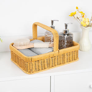 Cestas de Ratán Rectangulares con Asa, Diseño Floral Marrón, Cesta para Frutas y Verduras de Cocina, Origen RD Bobai - Product Image 3