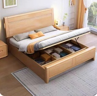 Lit de rangement en chêne massif de style nordique 1,5m/1,8m avec tiroirs à levage hydraulique, lit double écologique, mobilier de chambre à coucher