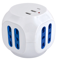 Multiprise italienne avec 3 ports USB, 1 type C + 2 type A, max 20W, 6 prises 10/16A bipasso
