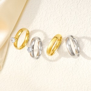 4mm 18k oro placcato argento fidanzamento fede nuziale anelli in acciaio inox grande zircone PVD anello per gli uomini e le donne - Product Image 4