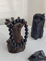 Ensemble cadeau de bracelets en perles de cristal d'obsidienne naturelle, bijoux en pierre noire polie, pour l'énergie personnelle et la décoration