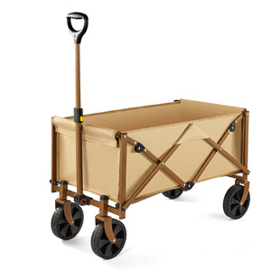 Outdoor Camping <b>Cart</b> Folding Aluminum Four Wheel Pushcart For Shopping Picnic Campsite Portable Brown - Product Image 3