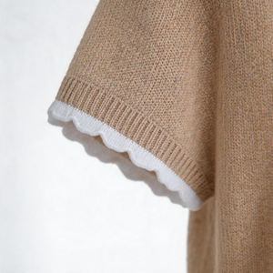 Vente en gros usine – Nouveau pull tricoté décontracté à col en V <span class=keywords><strong>et</strong></span> manches courtes, motif vague festonnée contrastante blanche, pour <span class=keywords><strong>femme</strong></span> - Product Image 4