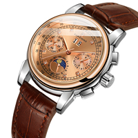 Neu Eingetroffene Damen Sport Mode Luxus Automatische Mechanische Skelett-Uhr mit Echtem Lederarmband