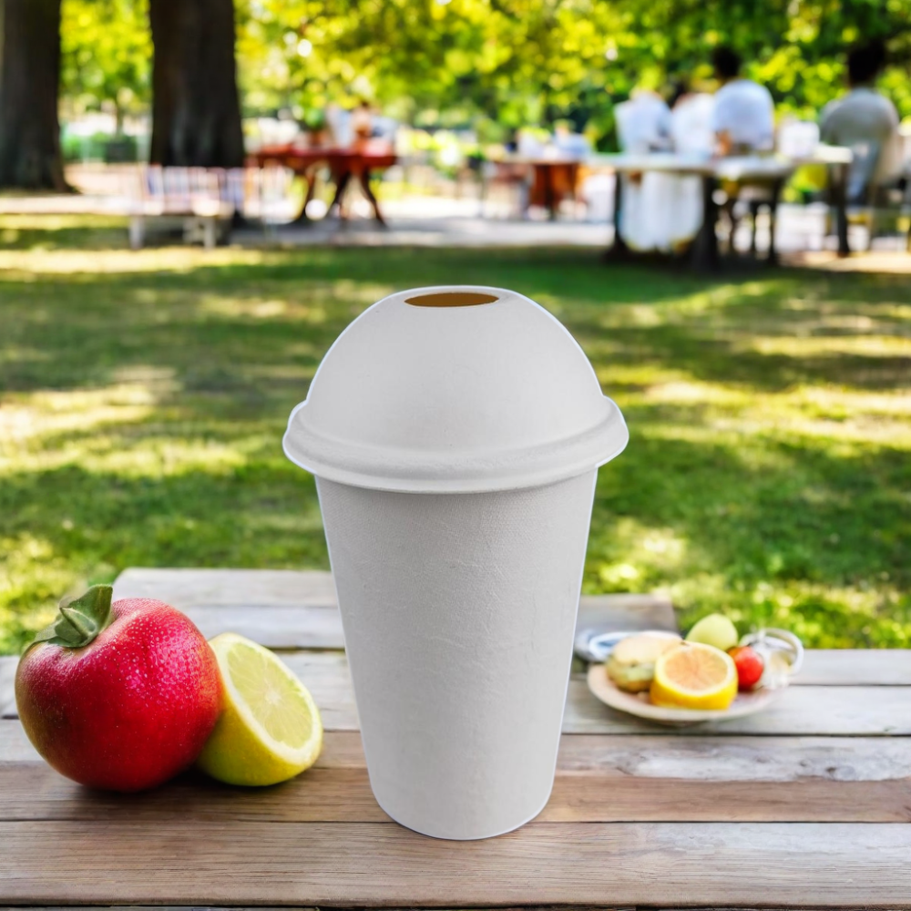 ZX 90mm Bio-degradable Disposable Sugarcane Cup Bagasse Pulp Coffee Paper Cup With Lids for Eco Friendly Beverage Packaging