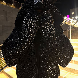 Custom Men's Winter Streetwear Oversized Hooded <b>Jacket</b> 3D <b>Rhinestone</b> Embroidery Breathable Cotton Knitted Fabric 300g OEM - Product Image 1