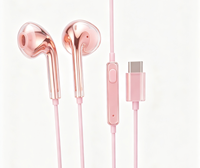 Earphone Berkabel Berlapis Elektroplating Warna Pink dengan Mikrofon Universal untuk Olahraga, Ponsel, Komputer, Kualitas Suara HIFI, Bass Berat