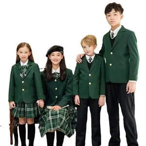 Vendita calda vintage verde blazer fondo griglia gonna vestito uniforme gioventù giacca per il tempo libero moda fitness ragazzi e ragazze uniforme