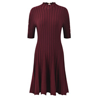 Robe Courte Femme en Maille Rayée Rétro, Coupe A-Line Slim, Ourlet Ondulé, Manches Courtes, Boutons Métalliques, Style Élégant