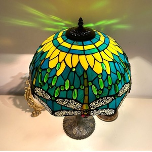 LongHuiJing Tiffany Lamps Stained Glass Lamp Green Dragonfly Style Crystal Bead Handcrafted Dome Lampshade AC E26 for Home Decor - Product Image 5