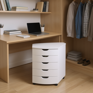 Armoire blanche à 5 tiroirs Halifax 33x15x85cm, armoire autoportante en plastique, organisateur de bureau - Product Image 2