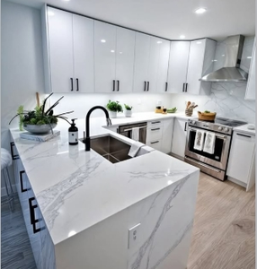 Set di <span class=keywords><strong>Mobili</strong></span> da Cucina Moderni Americani ed Europei CBMmart, Armadietti con Cassetti in Legno Massello di Quercia Laccato Bianco - Product Image 2