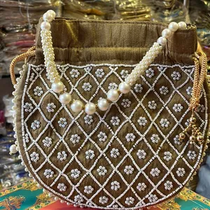 Sac à bijoux Potli de mariage en Satin indien sacs à main de soirée traditionnels pochette POTLI à cordon de designer pour femmes