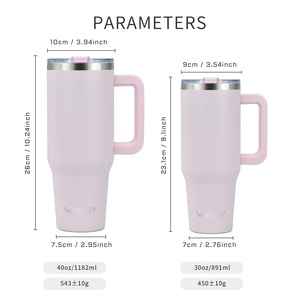 Watersy 40oz con tapas, Asa y pajitas, taza de viaje de acero inoxidable para bebidas calientes y frías, taza de café única japonesa personalizada - Product Image 3