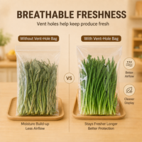 Sacs d'emballage respirants transparents de qualité alimentaire pour produits frais, personnalisés en BOPP, auto-adhésifs et ventilés pour légumes