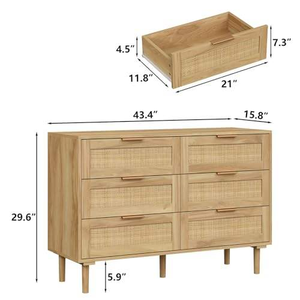 OEM Rattan Wooden Panel Living Room Furniture 6 Drawer <strong>Chest</strong> <strong>Storage</strong> - Product Image 2