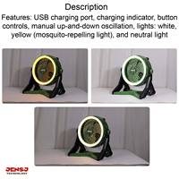 Ventilateur portable multifonction rechargeable de 10 pouces, alimenté par batterie, avec charge USB, pour le camping, le bureau, l'extérieur et la lumière LED d'urgence