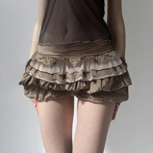 Mini-jupe vintage européenne et américaine à ourlet bouffant pour femme, taille basse, à volants superposés, coupe ajustée, effet allongeant les jambes - Product Image 1