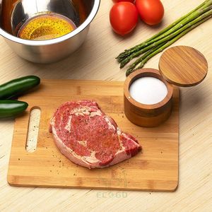 กล่องไม้อะคาเซียกล่องเก็บเกลือทรงกลมมีฝาหมุนแม่เหล็กแบบถอดได้ - Product Image 5