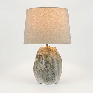 Lampe de table en céramique moderne et simple avec abat-jour en lin beige sur fond brun-gris pour chambres, salons et salles à manger - Product Image 6