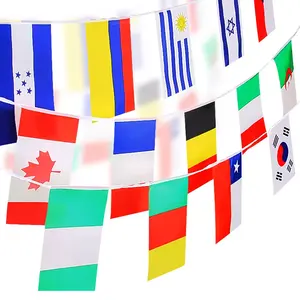 100% Polyester Disesuaikan 2022 Qatar Dunia Acara Olahraga Kecil String Bunting Flags Negara Yang Berbeda String Bendera