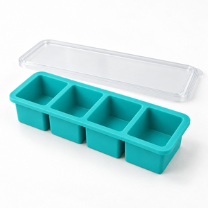 Plateau de conservation alimentaire en silicone avec couvercle, vert aqua, 4 compartiments pour congélateur pour bouillon, ragoût et restes, préparation des repas du dimanche - Product Image 4