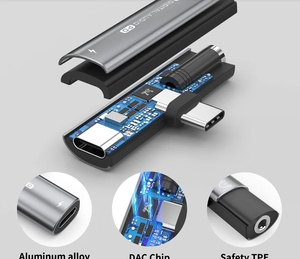 Bộ chuyển đổi <span class=keywords><strong>USB</strong></span> C Hub tích hợp <span class=keywords><strong>DAC</strong></span> HiFi, sạc nhanh 27W, giắc cắm tai nghe 3.5mm, hàng mới, đầu ra DC - Product Image 4