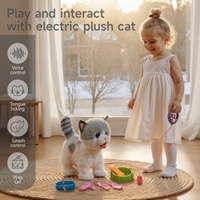 Tumama Jouet pour enfants, animaux de compagnie à faire semblant de jouer, chat qui marche avec laisse télécommandée, chat en peluche électronique qui miaule pour les filles de 3 ans et plus