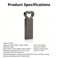 Clé USB en métal en forme de cœur avec logo personnalisé 2.0 4 Go/8 Go/16 Go/32 Go avec boîte cadeau