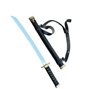 Épée à poignée en cuir noir avec garde doré, lame à pointe, fourreau et sangle - Product Image 1