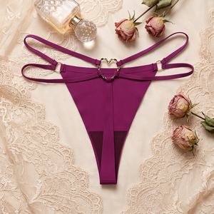 Women Sexy Heart <b>Ring</b> Thong Panties Double Straps Low Waist T-Back Underwear Solid Color Seamless Panties for Women Wholesale - Product Image 1