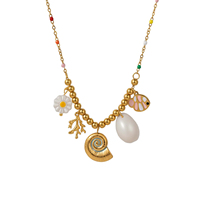 Collier en acier inoxydable avec breloques corail, conque, perle et poisson, plaqué or 18K PVD, résistant au ternissement et à l'eau, bijoux de plage pour femme