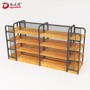 Dragonshelf Iron Wood Shelf Four-column Reticulated Backplane Steel-wood Single-side Rack <strong>Modern</strong> <strong>Shelves</strong> for Clothing Store - Product Image 4